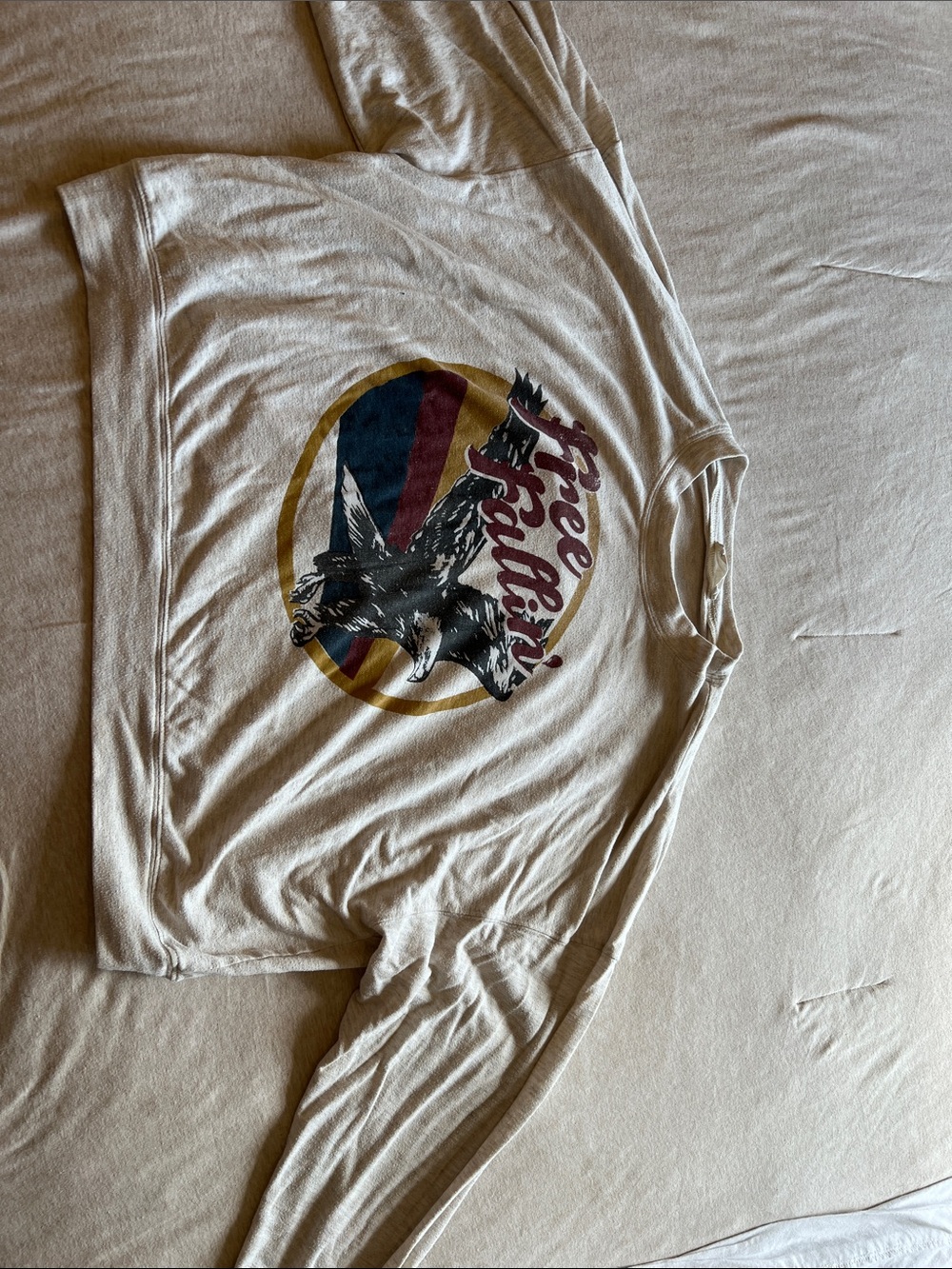 Altar'd State Cream Graphic Crop Top with Multicolor Print